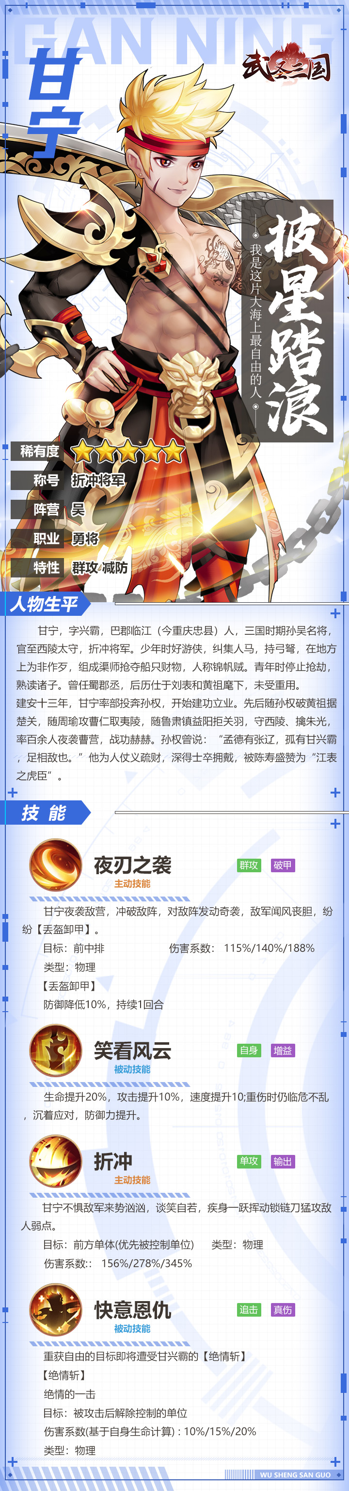 《武圣三国（送百抽五星神将）》甘宁-乘风破浪 百骑劫营,《武圣三国（送百抽五星神将）》甘宁-乘风破浪 百骑劫营